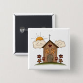 Sonnige Kirche mit Blume Rustikales Landhaus Button (Vorne & Hinten)