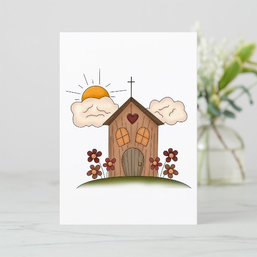 Sonnige Kirche mit Blume Rustikales Landhaus Einladung