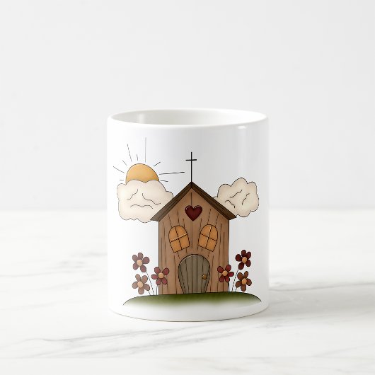 Sonnige Kirche mit Blume Rustikales Landhaus Kaffeetasse