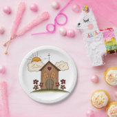 Sonnige Kirche mit Blume Rustikales Landhaus Pappteller (Party)