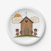 Sonnige Kirche mit Blume Rustikales Landhaus Pappteller (Vorderseite)