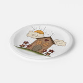 Sonnige Kirche mit Blume Rustikales Landhaus Pappteller (Schrägansicht)