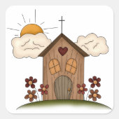 Sonnige Kirche mit Blume Rustikales Landhaus Quadratischer Aufkleber (Vorderseite)
