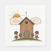 Sonnige Kirche mit Blume Rustikales Landhaus Serviette (Vorderseite)