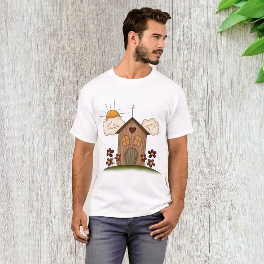 Sonnige Kirche mit Blume Rustikales Landhaus T-Shirt