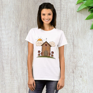 Sonnige Kirche mit Blume Rustikales Landhaus T-Shirt