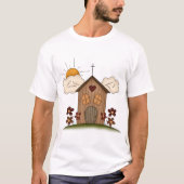 Sonnige Kirche mit Blume Rustikales Landhaus T-Shirt (Vorderseite)