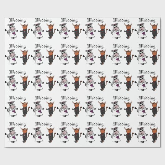 Sonnige Kuh und Bullenhochzeit Geschenkpapier (Flach)