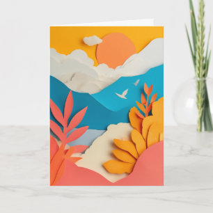 Sonnige Landschaft aus ausgeschnittenem Papier Karte
