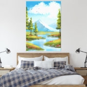 Sonnige Landschaft mit Bergen Leinwanddruck (Insitu (Schlafzimmer))