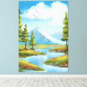 Sonnige Landschaft mit Bergen Leinwanddruck (Insitu (Holzboden))