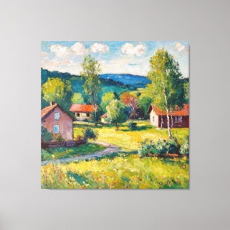 Sonnige Landschaft mit Grün Leinwanddruck