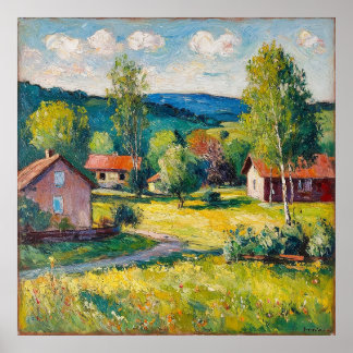 Sonnige Landschaft mit Grün Poster