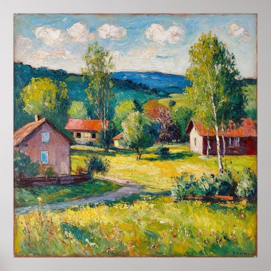 Sonnige Landschaft mit Grün Poster (Vorne)