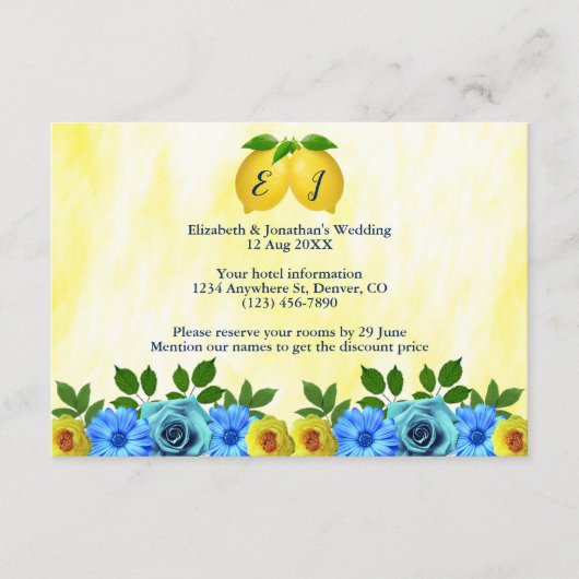 Sonnige Lemon Floral Hochzeitsunterkunft Begleitkarte (Vorderseite)