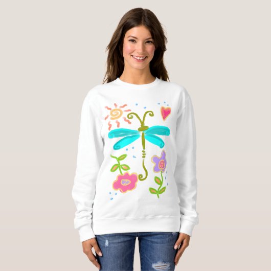 Sonnige Libelle Abstrakte Kunst Sweatshirt (Vorne ganz)