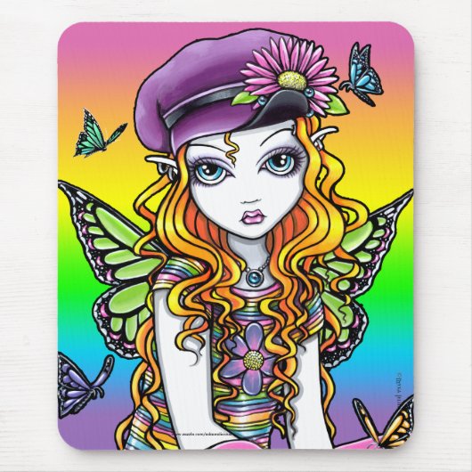 "Sonnige" niedliche Regenbogen-Schmetterlings-Fee Mousepad (Vorne)