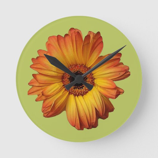 Sonnige Orange gerbera Blume Blüte Runde Wanduhr (Vorderseite)