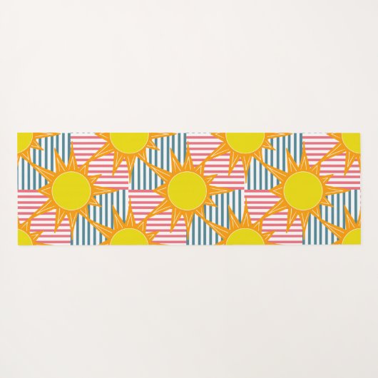 Sonnige orangegelbe Sonnen auf weißem, aquamarin r Yogamatte (Rückseite (Horizontal))