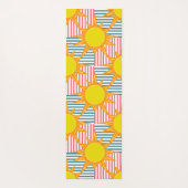 Sonnige orangegelbe Sonnen auf weißem, aquamarin r Yogamatte (Rückseite)