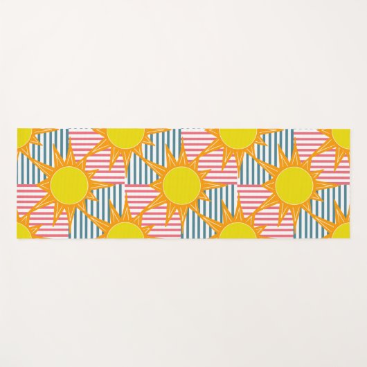 Sonnige orangegelbe Sonnen auf weißem, aquamarin r Yogamatte (Vorderseite (Horizontal))