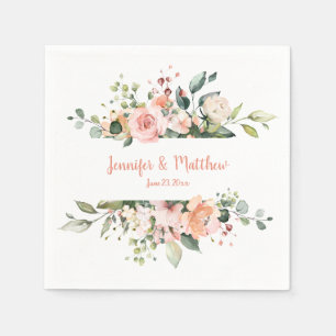 Sonnige Pfirsichpink Weiße Blütenhochzeit Napkins Serviette