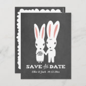 Sonnige Rabbits Hochzeit retten das Datum Ankündigungspostkarte (Vorne/Hinten)