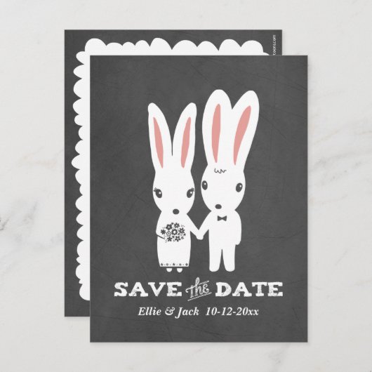 Sonnige Rabbits Hochzeit retten das Datum Ankündigungspostkarte (Vorne/Hinten)