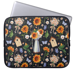 Sonnige Rustikale Wasserfarbe Muster Sonnenblumen Laptopschutzhülle