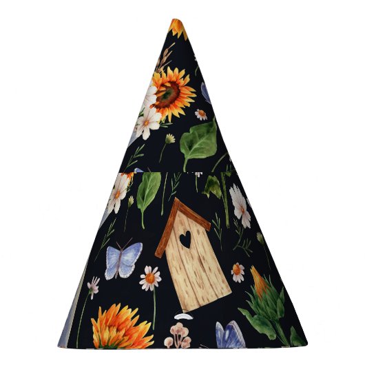 Sonnige Rustikale Wasserfarbe Muster Sonnenblumen Partyhütchen (Rechts)