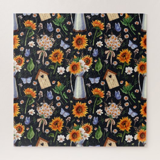 Sonnige Rustikale Wasserfarbe Muster Sonnenblumen Puzzle (Vertikal)