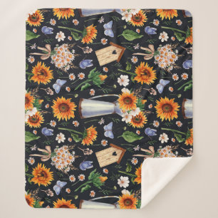 Sonnige Rustikale Wasserfarbe Muster Sonnenblumen Sherpadecke