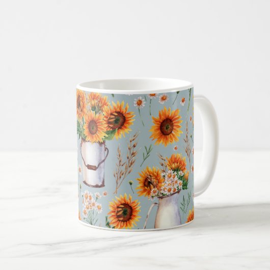 Sonnige rustikale Wasserfarbe, Nahtloses Muster. Kaffeetasse (VorderseiteRechts)