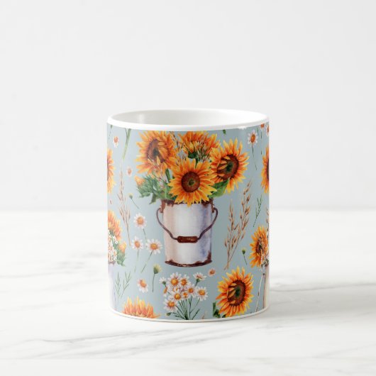 Sonnige rustikale Wasserfarbe, Nahtloses Muster. Kaffeetasse (Mittel)