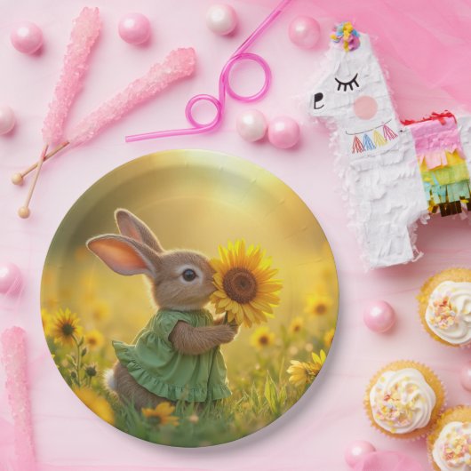 Sonnige Schläge einer gelben Sonnenblume Pappteller (Party)