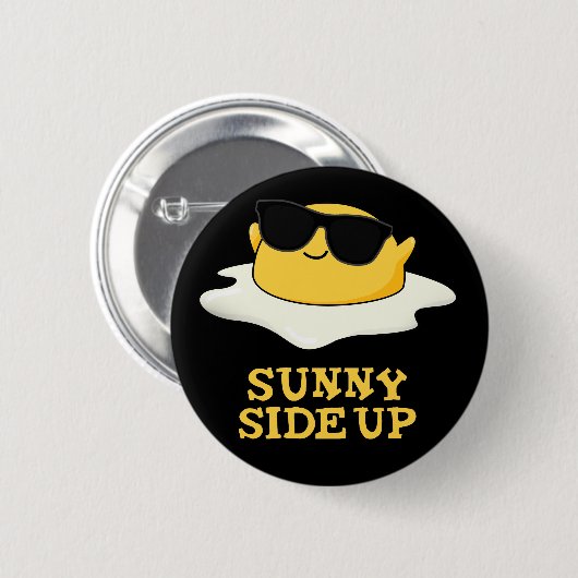 Sonnige Seite oben Funny Fried Egg Pun Dark BG Button (Vorne & Hinten)