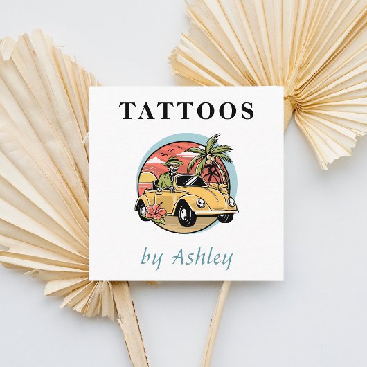 Sonnige Skull Illustration Tropische Exotische Tat Quadratische Visitenkarte