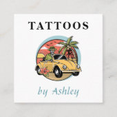 Sonnige Skull Illustration Tropische Exotische Tat Quadratische Visitenkarte (Vorderseite)