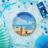 Sonnige Sommerstrandszene mit Monogramm Pappteller (Party)