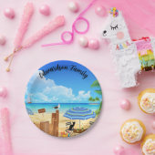 Sonnige Sommerstrandszene mit Monogramm Pappteller (Party)