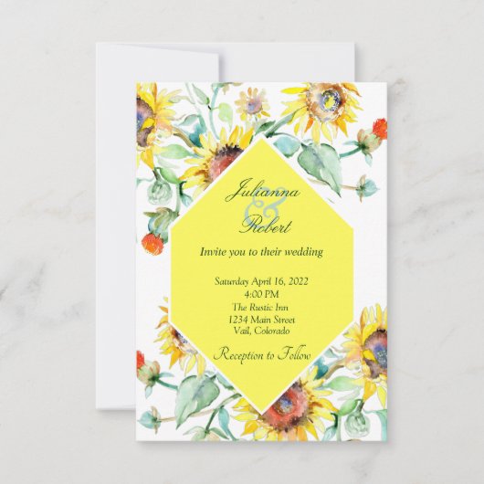 Sonnige Sonnenblumen Hochzeit Einladung (Vorderseite)