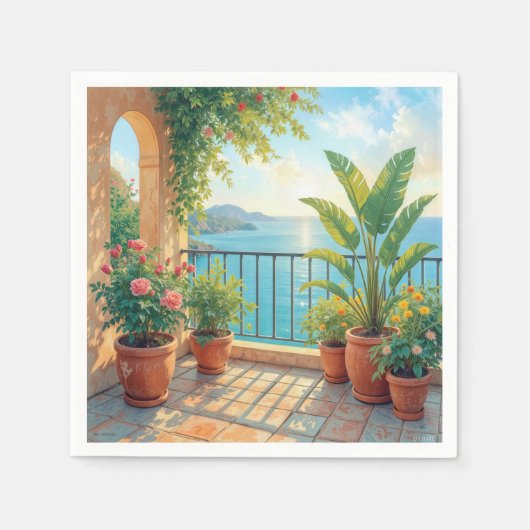 Sonnige Strandterrasse Serviette (Vorderseite)