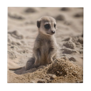 "Sonnige Tage: Baby Meerkat's Beach Adventure" Fliese