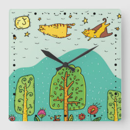 Sonnige Tage Flug Katzen Haustiere Niedliches Baby Quadratische Wanduhr
