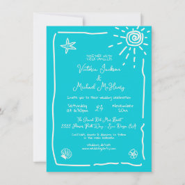 Sonnige tropische Hand gezeichnete Hochzeitsdestin Einladung