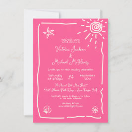 Sonnige tropische Hand gezeichnete Hochzeitsdestin Einladung