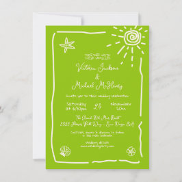 Sonnige tropische Hand gezeichnete Hochzeitsdestin Einladung