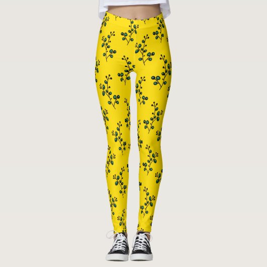 Sonnige Twigs, ein sommerlich nahtloses Muster Leggings (Vorderseite)