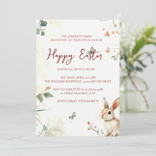 Sonnige und Schmetterlinge blumenfröhliche Ostern Einladung (Stehend Vorderseite)