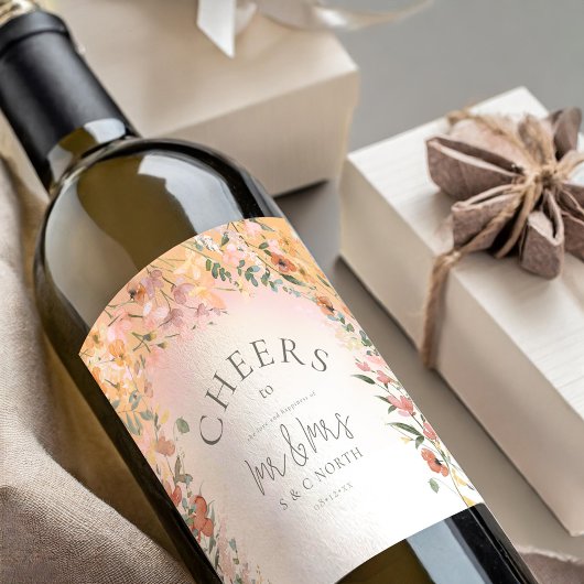 Sonnige Wildblume Hochzeit Cheers Gradient ID1023 Weinetikett